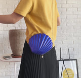 Women's Patent Leather Chain Messenger Bag with Scallop Design
