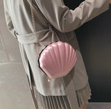 Women's Patent Leather Chain Messenger Bag with Scallop Design