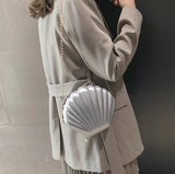 Women's Patent Leather Chain Messenger Bag with Scallop Design
