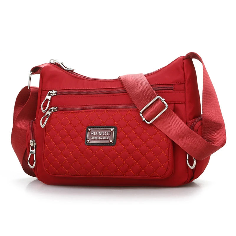 Women Shoulder Bag Nylon Crossbody Bags Female Waterproof Plaid Messenger Bag