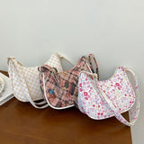 Women Small Shoulder Bags Flowers Handbag Canvas Tote Chain Underarm Bag