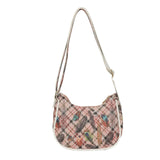 Women Small Shoulder Bags Flowers Handbag Canvas Tote Chain Underarm Bag