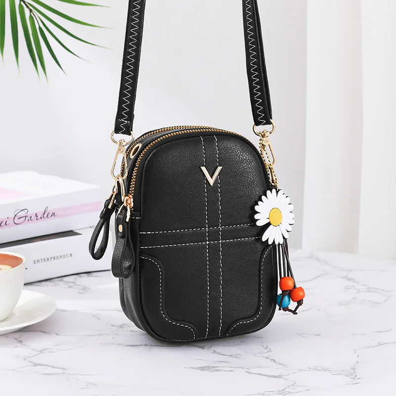 Soft Leather Zipper Crossbody Bag Large Capacity Single Shoulder Wallet