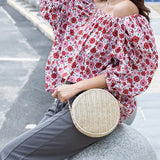 Straw Round Handbag Summer Beach Woven Circle Bohemia
