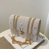 Women Straw Woven Shoulder Crossbody Messenger Bag Summer Beach Chain Handbag