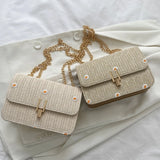 Women Straw Woven Shoulder Crossbody Messenger Bag Summer Beach Chain Handbag