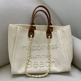 Women Tote Bag Canvas Large Handbag Chains Leather Shoulder Bags