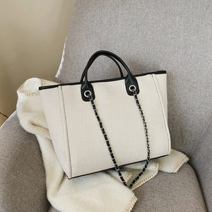 Canvas Large Tote Bag Chains Shoulder Bags Women Handbag Shopping Bag