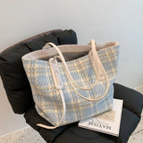 Women Tote Bag Plaid Large Striped Handbag Shoulder Bags Ladies Big Messenger Ba