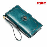 Women Wallet Oil Wax Leather Retro Long Wallet Large Capacity Clutch
