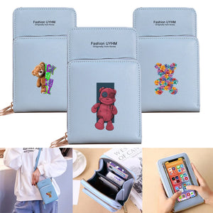 Women Wallets Mobile Phone Bag Pu Leather Card Pack Female Bear Print