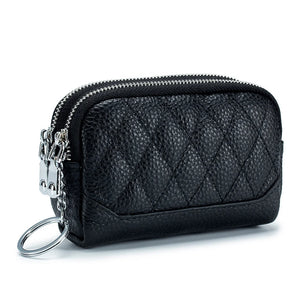 Zipper Cow Leather Women Wallet Mini Coin Purse Key Chain