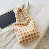 Winter Fabric Shoulder Tote Bag Fluffy Fur Flower Handbag Large Capacity