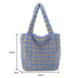 Winter Fabric Shoulder Tote Bag Fluffy Fur Flower Handbag Large Capacity