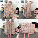 Women Backpack Harajuku Plaid Cotton Linen School Bag Casual Travel Book Bags