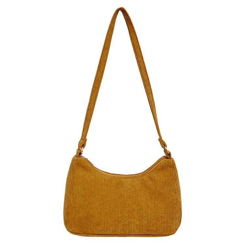 Retro Corduroy Shoulder Bag for Women Daily Use