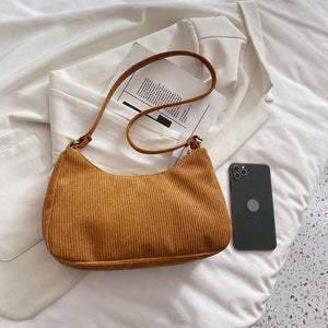 Corduroy Shoulder Bag Retro Small Handbags for Women