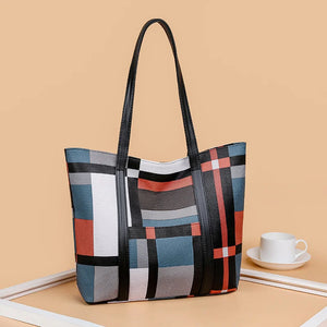 Women's Checkered Shoulder Bag Oxford Casual Travel Tote Handbag