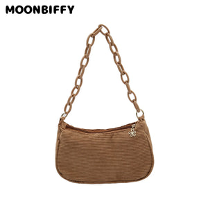 Women's Corduroy Shoulder Bag Underarm Handbag