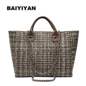 Women's Canvas Chain Shoulder Bag Large Handbag