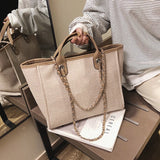 Canvas Large Handbag Chains Shoulder Bags Ladies Big Messenger Bag
