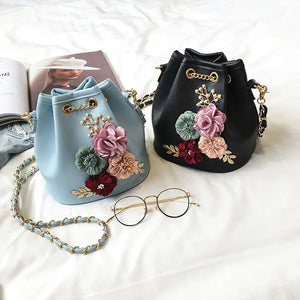 Small Fresh Bucket Bag with Flower Pattern