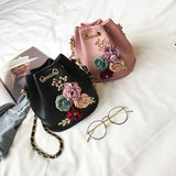 Small Fresh Bucket Bag with Flower Pattern