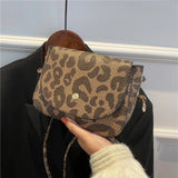 Leopard Flap Messenger Bag Vintage Crossbody Shoulder Bags for Women