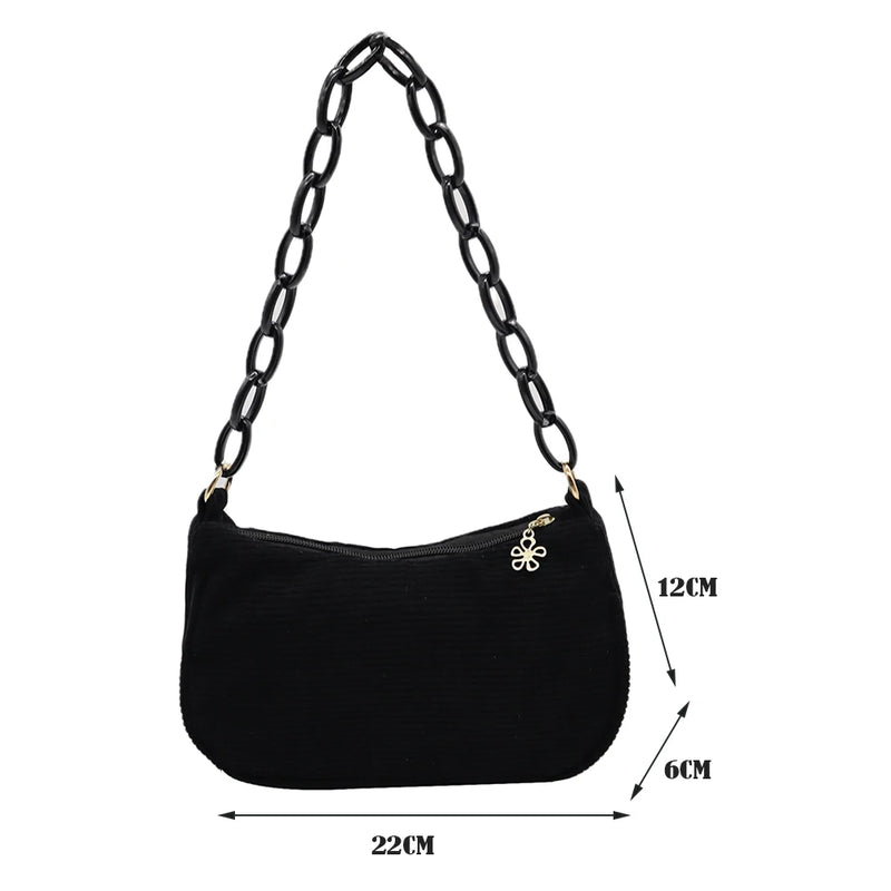 Corduroy Retro Shoulder Bag Chain Handbag for Daily Use