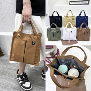 Women's Splicing Tote Bag Casual Shopping Bag Pocket Practical Canvas Bag