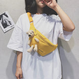 Bear Messenger Chest Bag Canvas Outdoor Ladies Small Bag
