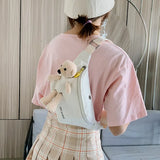 Bear Messenger Chest Bag Canvas Outdoor Ladies Small Bag