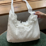 Cotton Laced Single Shoulder Bag for Women All-match Shopping Bags