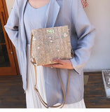 Women's Lace Straw Bucket Handbag Embroidered Messenger Bag