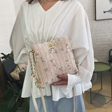 Women's Lace Straw Bucket Handbag Embroidered Messenger Bag
