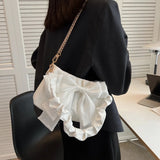 Women's Bow Chain Shoulder Bag Ruffle Handbag