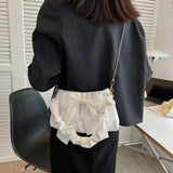 Women's Bow Chain Shoulder Bag Ruffle Handbag
