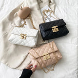 Women's Rhomboid Chain Messenger Shoulder Bag PU Leather Small Square Bags