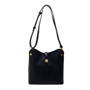 Women's Large Leather Shoulder Bag with High Hardware Pendant
