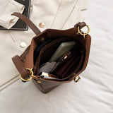 Women's Large Leather Shoulder Bag with High Hardware Pendant