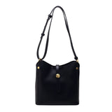 Women's Large Leather Shoulder Bag with High Hardware Pendant