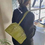 Vintage Oil Wax Green Handbag Large Capacity Texture Shoulder Bag