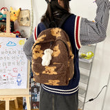 Women's Retro Shoulder Bag Girl Cartoon Bear Plush Backpack