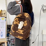 Women's Retro Shoulder Bag Girl Cartoon Bear Plush Backpack