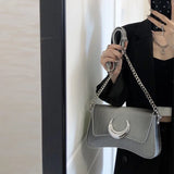Women's Vintage Texture Chain Shoulder Bag Gradual Change Moon Handbag