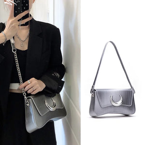 Women's Vintage Texture Chain Shoulder Bag Gradual Change Moon Handbag