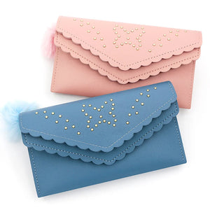 Women's Lace Double Cap Wool Ball Long Wallet