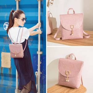 Women's Mini Backpack Pearls Decoration PU Leather Student Bagpack