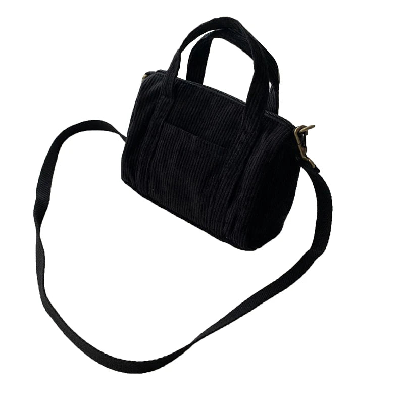 Women's Mini Corduroy Shoulder Bag Canvas Handbag Zipper Totes
