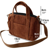 Women's Mini Corduroy Shoulder Bag Canvas Handbag Zipper Totes